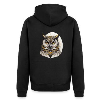 Eule Porträt - Unisex Premium Bio Zip Hoodie - Schwarz - Hinten - Nico (187cm)