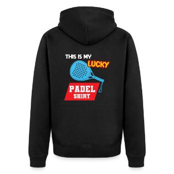 Padel Paddel Schläger Tennis Sport I Geschenk - Unisex Premium Bio Zip Hoodie - Schwarz - Hinten - Nico (187cm)