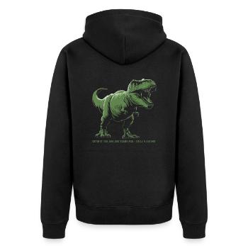 T Rex 07 2024 B 02 - Unisex Premium Bio Zip Hoodie - Schwarz - Hinten - Nico (187cm)