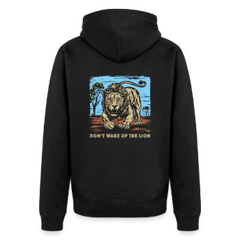 African Lion 2024 01 - Unisex Premium Bio Zip Hoodie - Schwarz - Hinten - Nico (187cm)