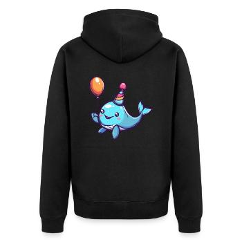 Whale Birthday Comic Cute - Unisex Premium Organic Zip Hoodie - black - Back - Nico (187cm)