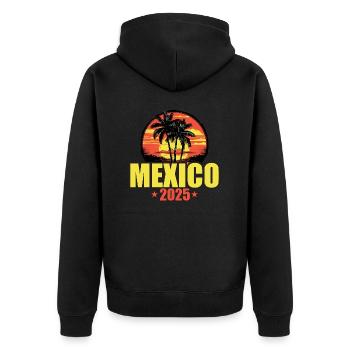 Mexiko 2025 Urlaub Palmen Bunt - Unisex Premium Bio Zip Hoodie - Schwarz - Hinten - Nico (187cm)