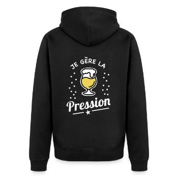 je gère la pression alcool bière cadeau humour - Veste à capuche bio Premium Unisexe - noir - Dos - Nico (187cm)