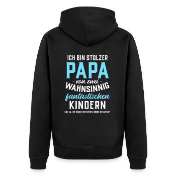 Ich bin stolzer Papa von 2 fantastischen Kindern - Unisex Premium Bio Zip Hoodie - Schwarz - Hinten - Nico (187cm)