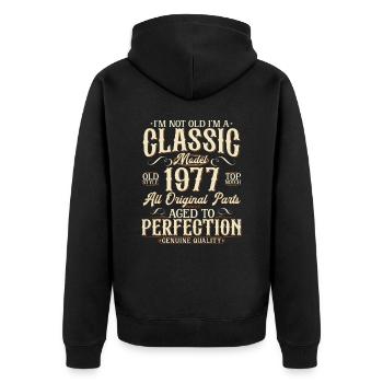 Born in 1977 Vintage Vintage Birthday Gift - Unisex Premium Organic Zip Hoodie - black - Back - Nico (187cm)