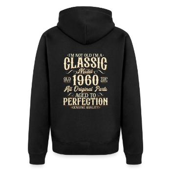 1960 Vintage Born Vintage Cadeau d’anniversaire - Veste à capuche bio Premium Unisexe - noir - Dos - Nico (187cm)