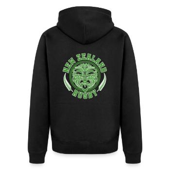 New Zealand Rugby | Farben änderbar - Unisex Premium Bio Zip Hoodie - Schwarz - Hinten - Nico (187cm)