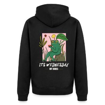It is Wednesday my dudes! Meme Frosch - Unisex Premium Bio Zip Hoodie - Schwarz - Hinten - Nico (187cm)