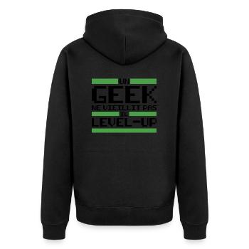 Un geek ne vieillit pas il level up - Veste à capuche bio Premium Unisexe - noir - Dos - Nico (187cm)