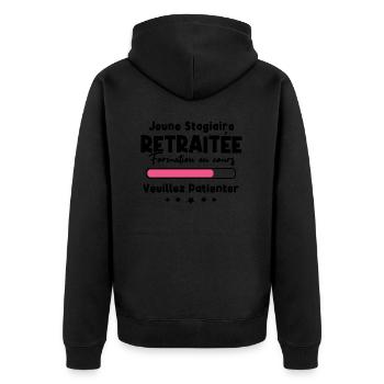 Jeune stagiaire retraitée formation en cours - Veste à capuche bio Premium Unisexe - noir - Dos - Nico (187cm)
