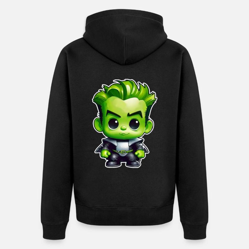 Monstre vert mignon - Veste à capuche bio Premium Unisexe - noir