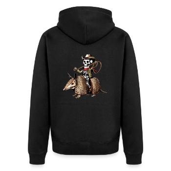 Cowboy Skelett Reiten Gürteltier Lustiger Western - Unisex Premium Bio Zip Hoodie - Schwarz - Hinten - Nico (187cm)