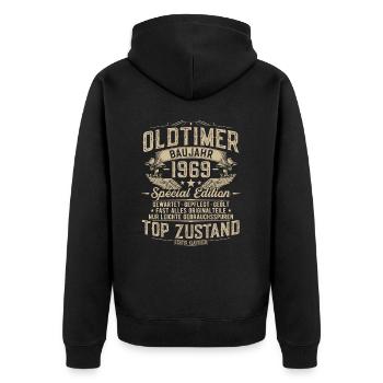 Oldtimer 1969 Jahrgang geboren Geburtstag Geschenk - Unisex Premium Bio Zip Hoodie - Schwarz - Hinten - Nico (187cm)