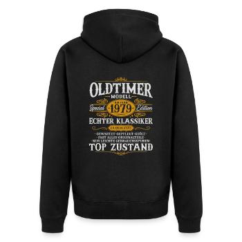 Oldtimer Baujahr 1979 Jahrgang Geburtstag Geschenk - Unisex Premium Bio Zip Hoodie - Schwarz - Hinten - Nico (187cm)