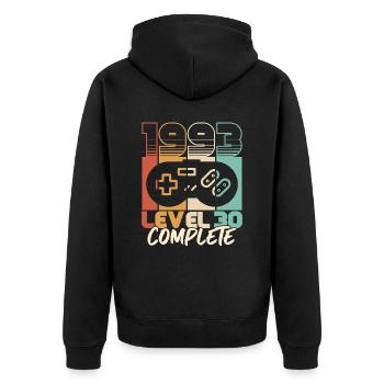 30e anniversaire né en 1993 Niveau 30 Complet - Veste à capuche bio Premium Unisexe - noir - Dos - Nico (187cm)