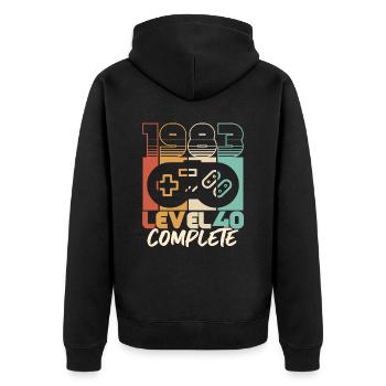 40e anniversaire né en 1983 Niveau 40 Complet - Veste à capuche bio Premium Unisexe - noir - Dos - Nico (187cm)