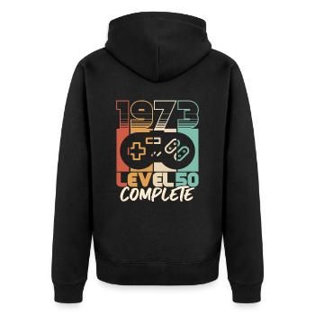 50th birthday born 1973 Level 50 Complete - Unisex Premium Organic Zip Hoodie - black - Back - Nico (187cm)