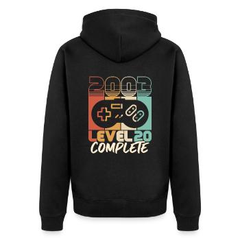 20 Geburtstag Jahrgang 2003 Level 20 Complete - Unisex Premium Bio Zip Hoodie - Schwarz - Hinten - Nico (187cm)