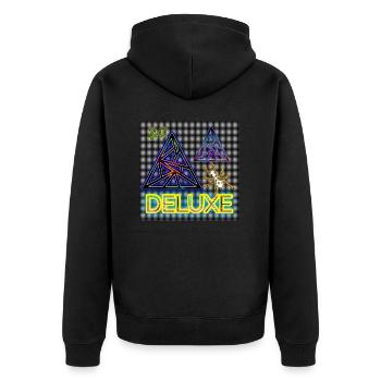 Deluxe 3.0 - Abbild - 2023 - Unisex Premium Bio Zip Hoodie - Schwarz - Hinten - Nico (187cm)