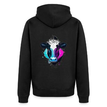 Kuhkopf bunt - Unisex Premium Bio Zip Hoodie - Schwarz - Hinten - Nico (187cm)