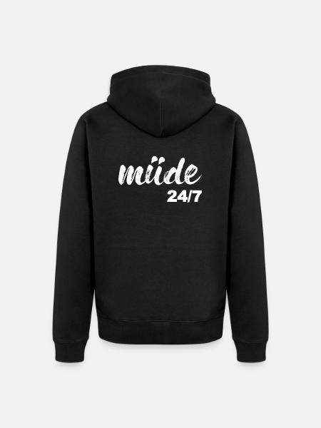 Müde, weiß - Unisex Premium Bio Zip Hoodie - Schwarz