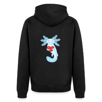 Axolotl zum Valentinstag - Unisex Premium Bio Zip Hoodie - Schwarz - Hinten - Nico (187cm)