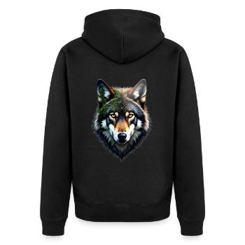 Wolf Kopf - Unisex Premium Bio Zip Hoodie - Schwarz - Hinten - Nico (187cm)