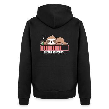 Humour cadeau énergie en cours Sommeil Flemme - Veste à capuche bio Premium Unisexe - noir - Dos - Nico (187cm)