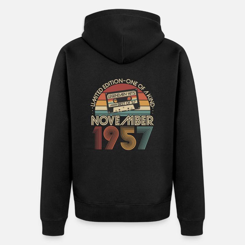 Novembre 1957 né rétro anniversaire - Veste à capuche bio Premium Unisexe - noir
