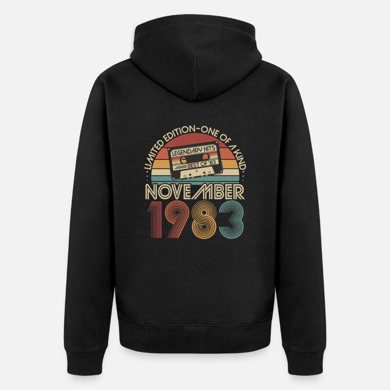 Novembre 1983 né rétro anniversaire - Veste à capuche bio Premium Unisexe - noir