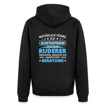 Ich führe Selbstgespräche - Ruderer Edition blau - Unisex Premium Bio Zip Hoodie - Schwarz - Hinten - Nico (187cm)