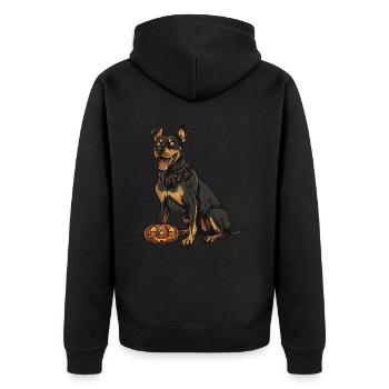Dobermann Hund Halloween Zombie - Unisex Premium Bio Zip Hoodie - Schwarz - Hinten - Nico (187cm)