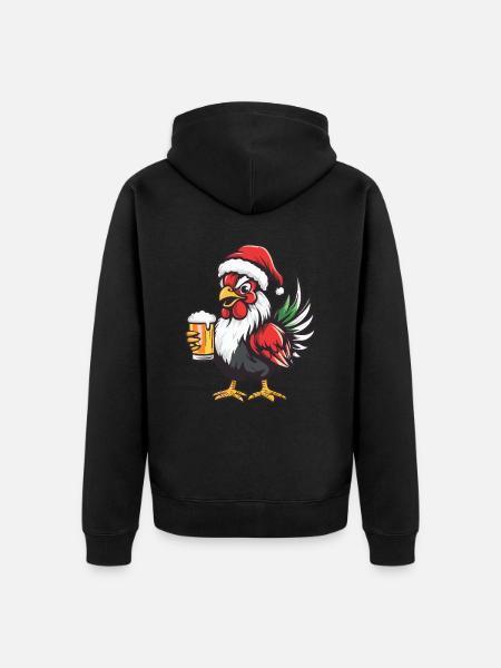Rooster Christmas Beer Funny - Unisex Premium Organic Zip Hoodie - black