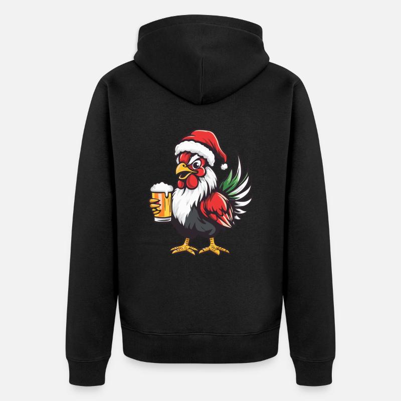 Coq Noël Bière Drôle - Veste à capuche bio Premium Unisexe - noir