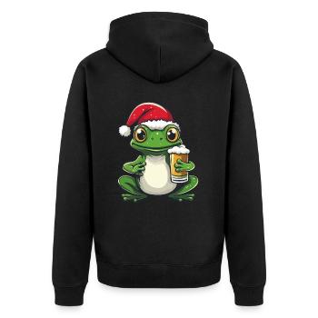 Frosch Weihnachten Bier Lustig - Unisex Premium Bio Zip Hoodie - Schwarz - Hinten - Nico (187cm)