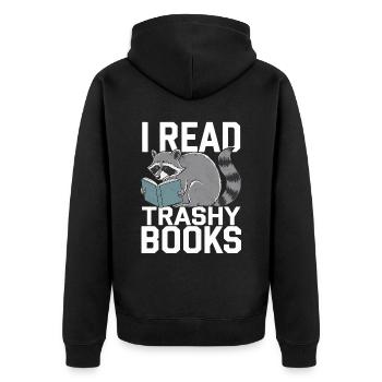 I Read Trashy Books 10 - Unisex Premium Bio Zip Hoodie - Schwarz - Hinten - Nico (187cm)