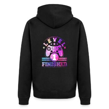 1 Geburtstag Level 1 Finished - Unisex Premium Bio Zip Hoodie - Schwarz - Hinten - Nico (187cm)