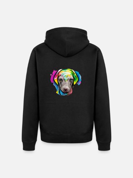Weimaraner in Farbe - Unisex Premium Bio Zip Hoodie - Schwarz