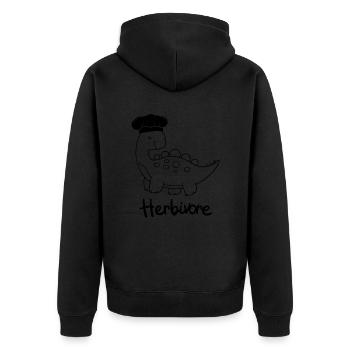 Herbivore Dinosaurier mit Kochmütze Chefkoch - Unisex Premium Bio Zip Hoodie - Schwarz - Hinten - Nico (187cm)