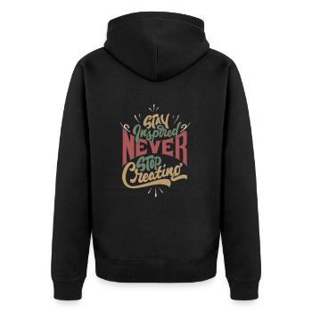 Never Stop Creating, Retro Style - Unisex Premium Bio Zip Hoodie - Schwarz - Hinten - Nico (187cm)