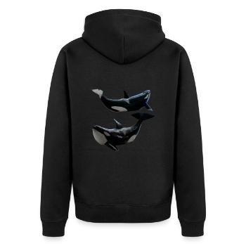 Orca Wal Paar, Liegend, Fische, Natürlich - Unisex Premium Bio Zip Hoodie - Schwarz - Hinten - Nico (187cm)