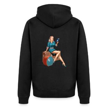 Pin Up girl auf Reisen - retro, american style - Unisex Premium Bio Zip Hoodie - Schwarz - Hinten - Nico (187cm)