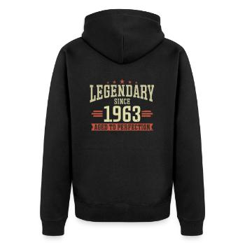 Legendär seit 1963 - Unisex Premium Bio Zip Hoodie - Schwarz - Hinten - Nico (187cm)