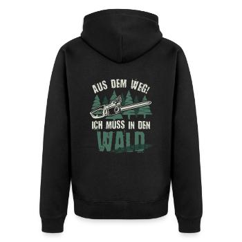 Aus dem Weg ich muss in den Wald - Unisex Premium Bio Zip Hoodie - Schwarz - Hinten - Nico (187cm)