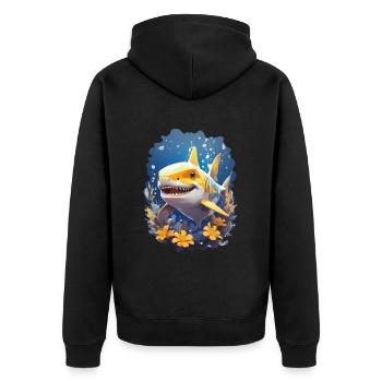 Radiant Shark | Yellow Ocean Vibe Shark - Unisex Premium Organic Zip Hoodie - black - Back - Nico (187cm)