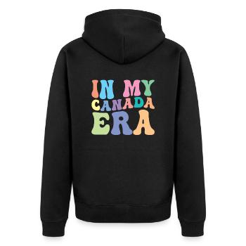 Kanada Retro Groovy - Unisex Premium Bio Zip Hoodie - Schwarz - Hinten - Nico (187cm)
