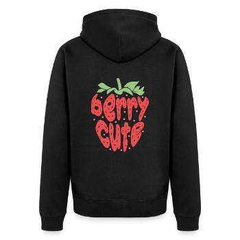 Frucht Fruitarian Erdbeere Beere - Unisex Premium Bio Zip Hoodie - Schwarz - Hinten - Nico (187cm)