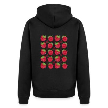 Raspberry Berries Fruit Pattern - Unisex Premium Organic Zip Hoodie - black - Back - Nico (187cm)