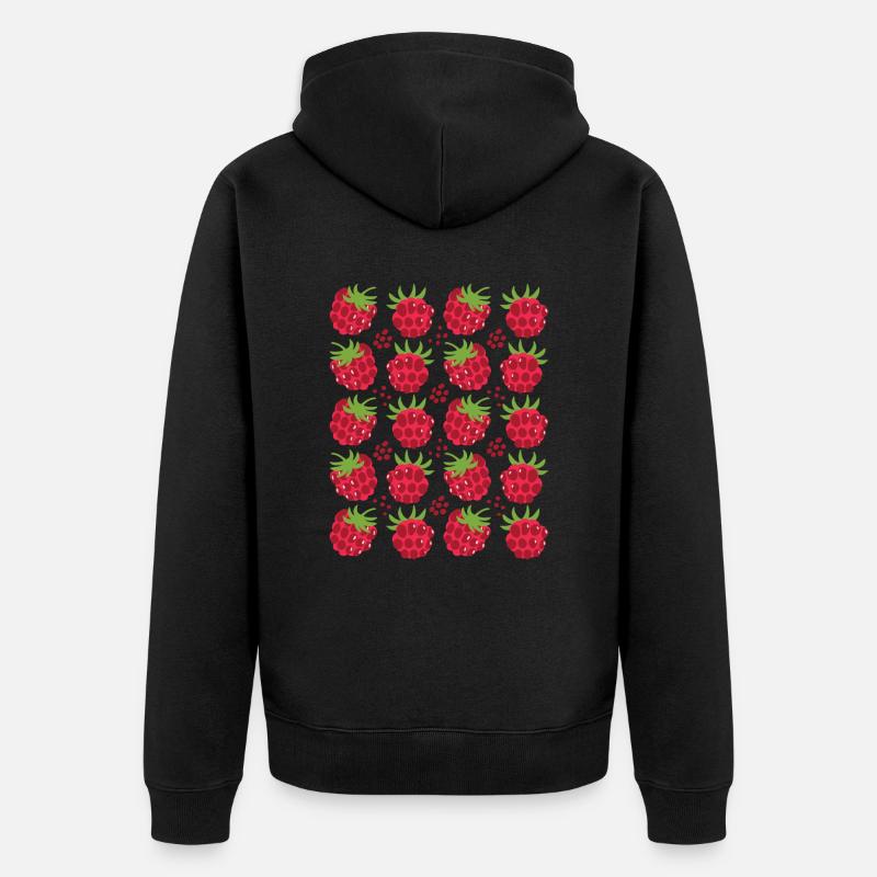 Raspberry Berries Fruit Pattern - Unisex Premium Organic Zip Hoodie - black