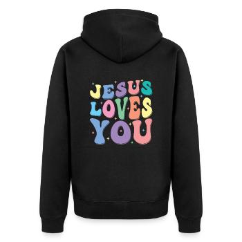 Jésus t’aime Groovy Vintage Christian - Veste à capuche bio Premium Unisexe - noir - Dos - Nico (187cm)